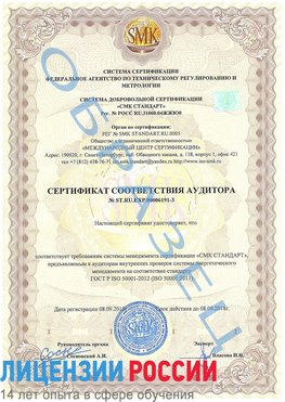 Образец сертификата соответствия аудитора №ST.RU.EXP.00006191-3 Камень-Рыболов Сертификат ISO 50001